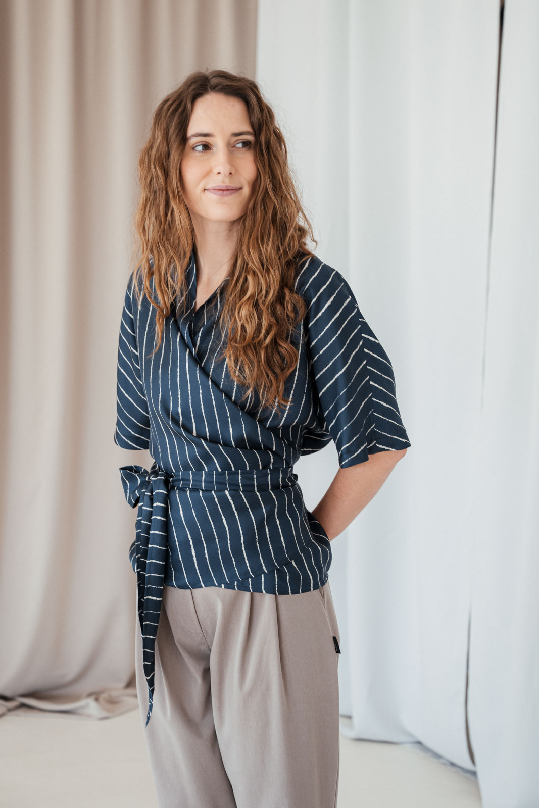 Halenky Astra silk navy stripe silk