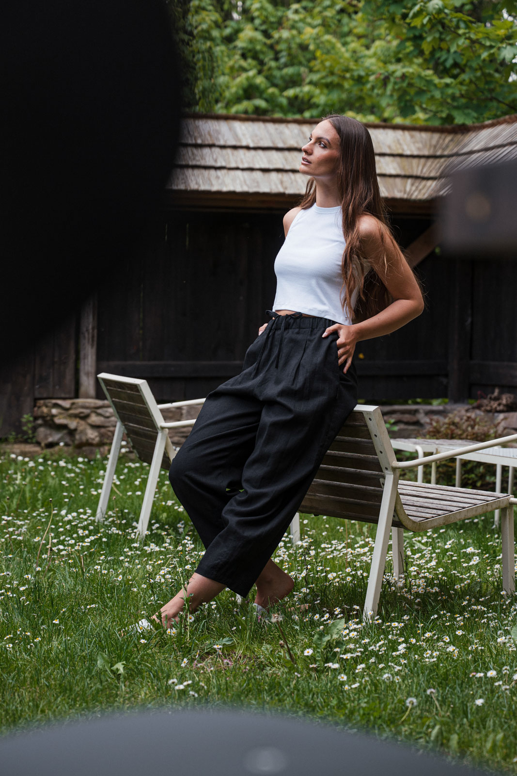 Kalhoty a �ortky Sunna Len black linen