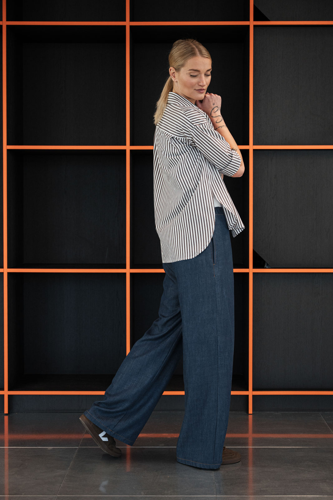 Ko�ile Crapy stripe white & dark chocco