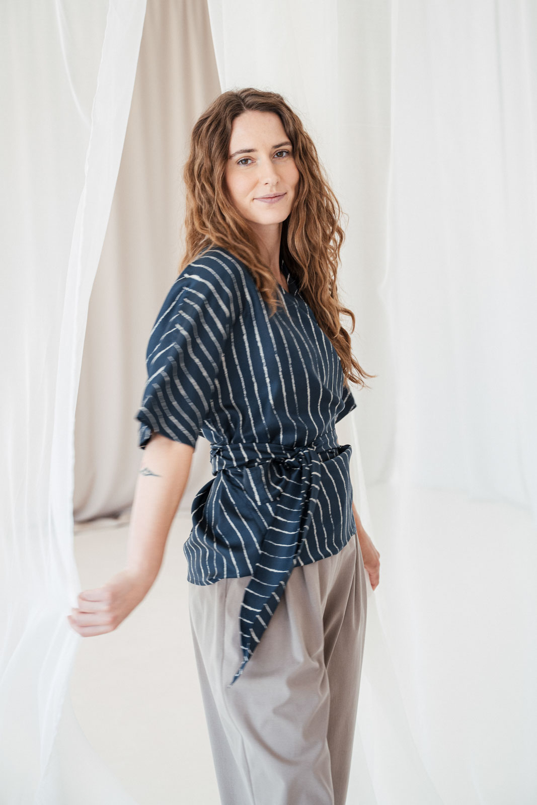 Halenky Astra silk navy stripe silk