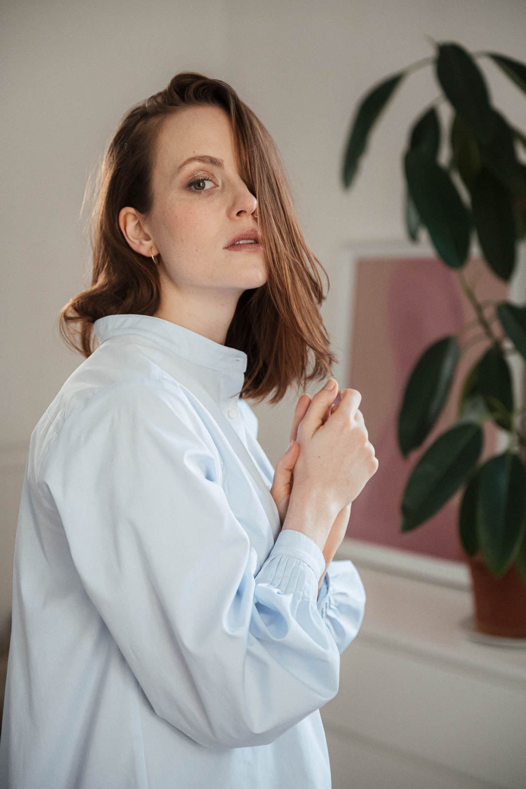 Shirts Mira pleated sky blue poplin