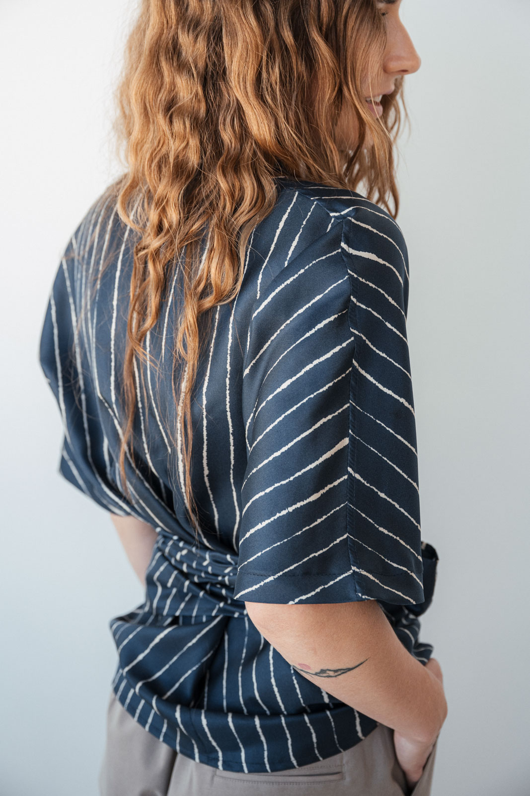 Halenky Astra silk navy stripe silk