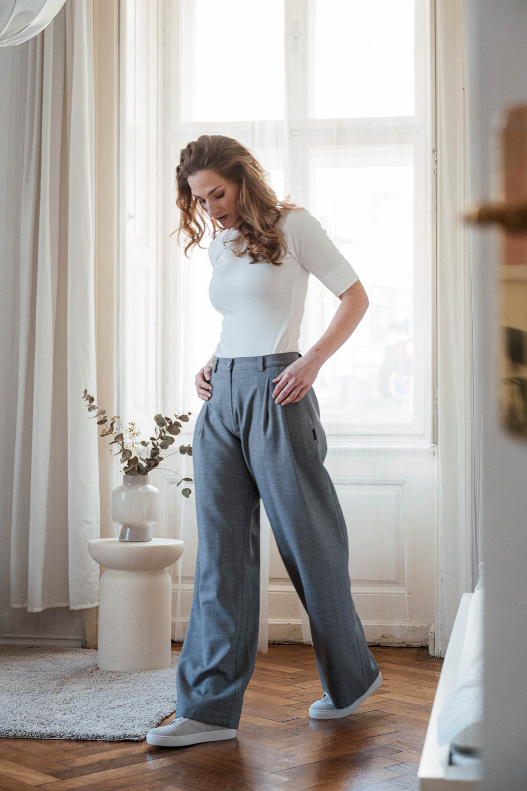 Kalhoty a �ortky Bela wool grey stone