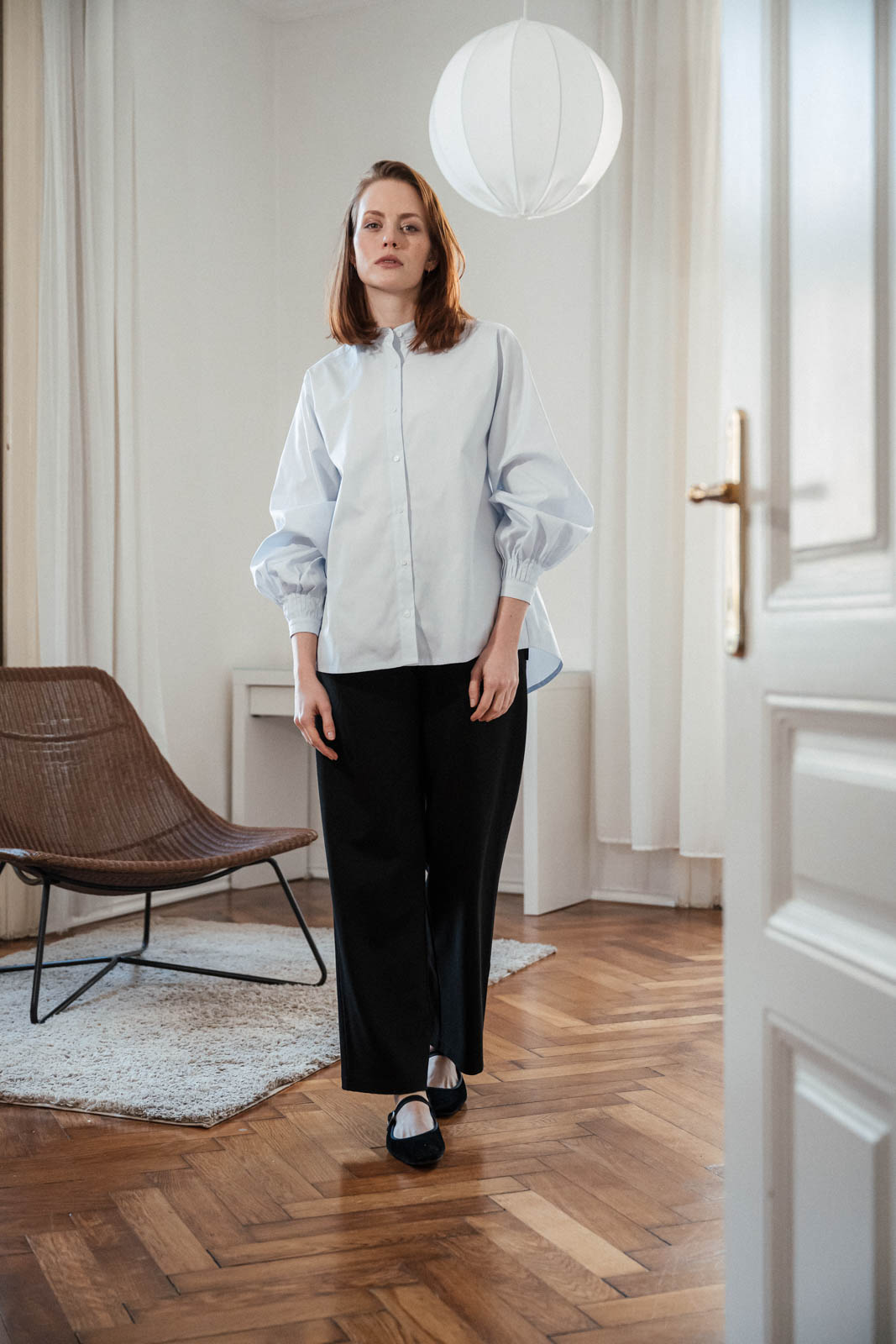 Shirts Mira pleated sky blue poplin