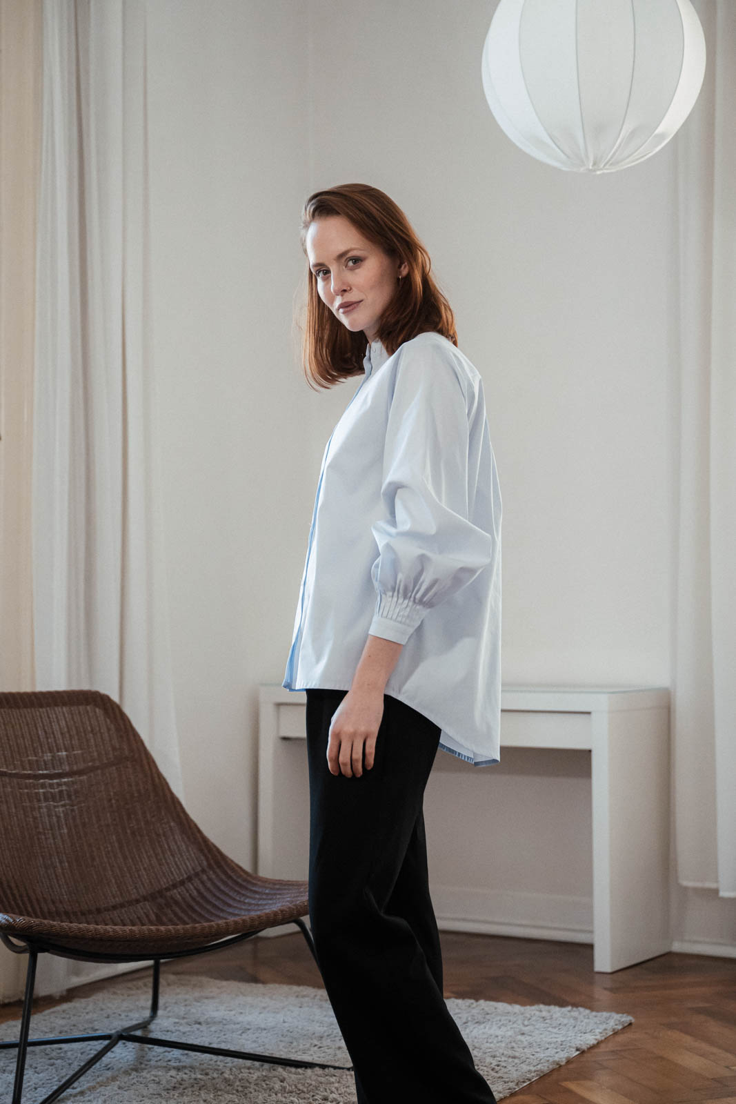 Shirts Mira pleated sky blue poplin