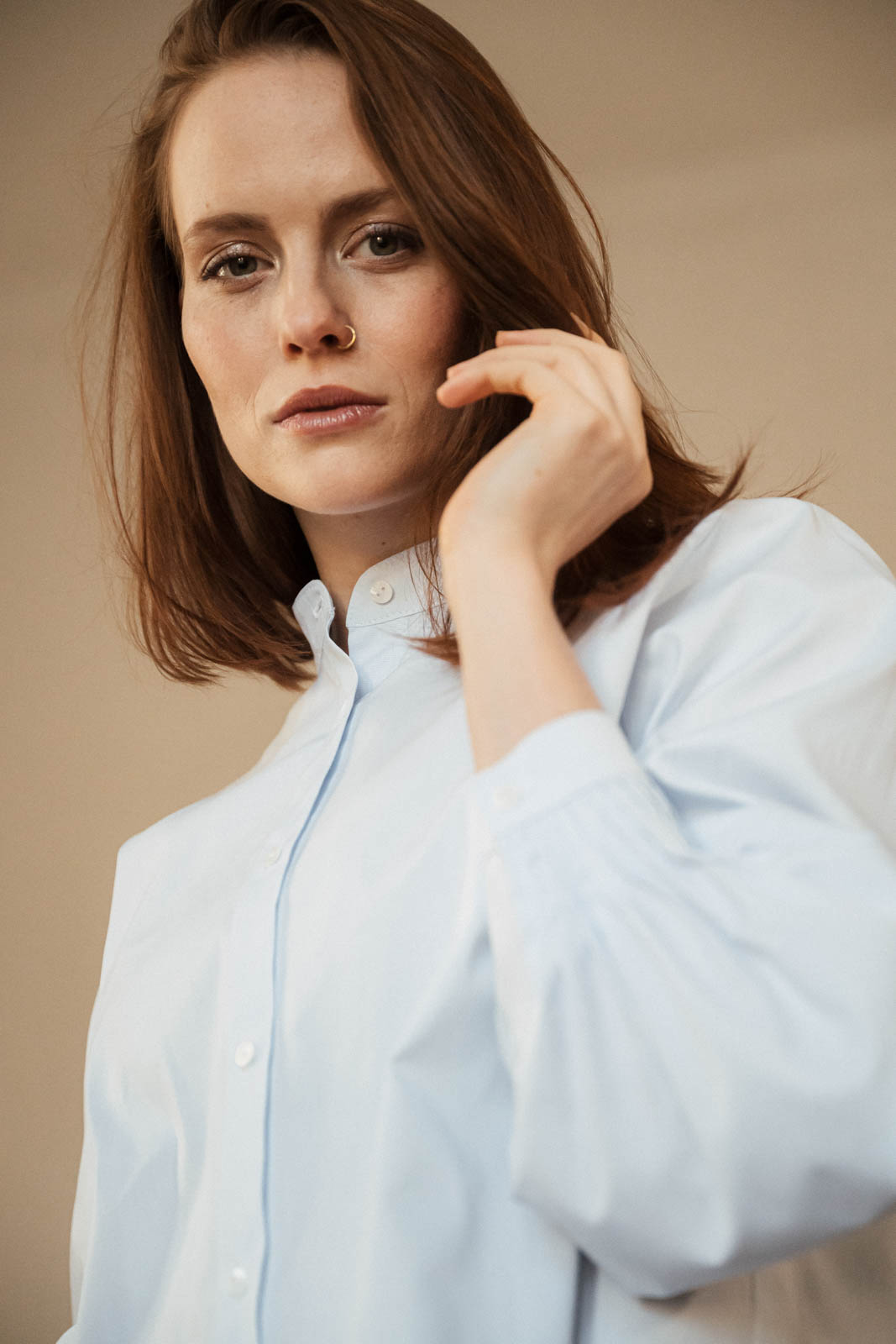 Shirts Mira pleated sky blue poplin