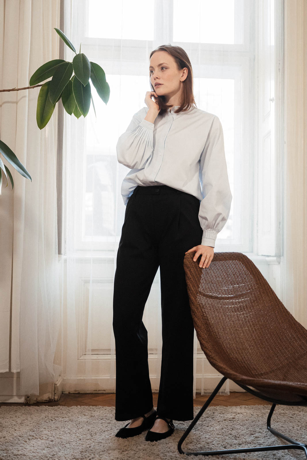 Shirts Mira pleated sky blue poplin