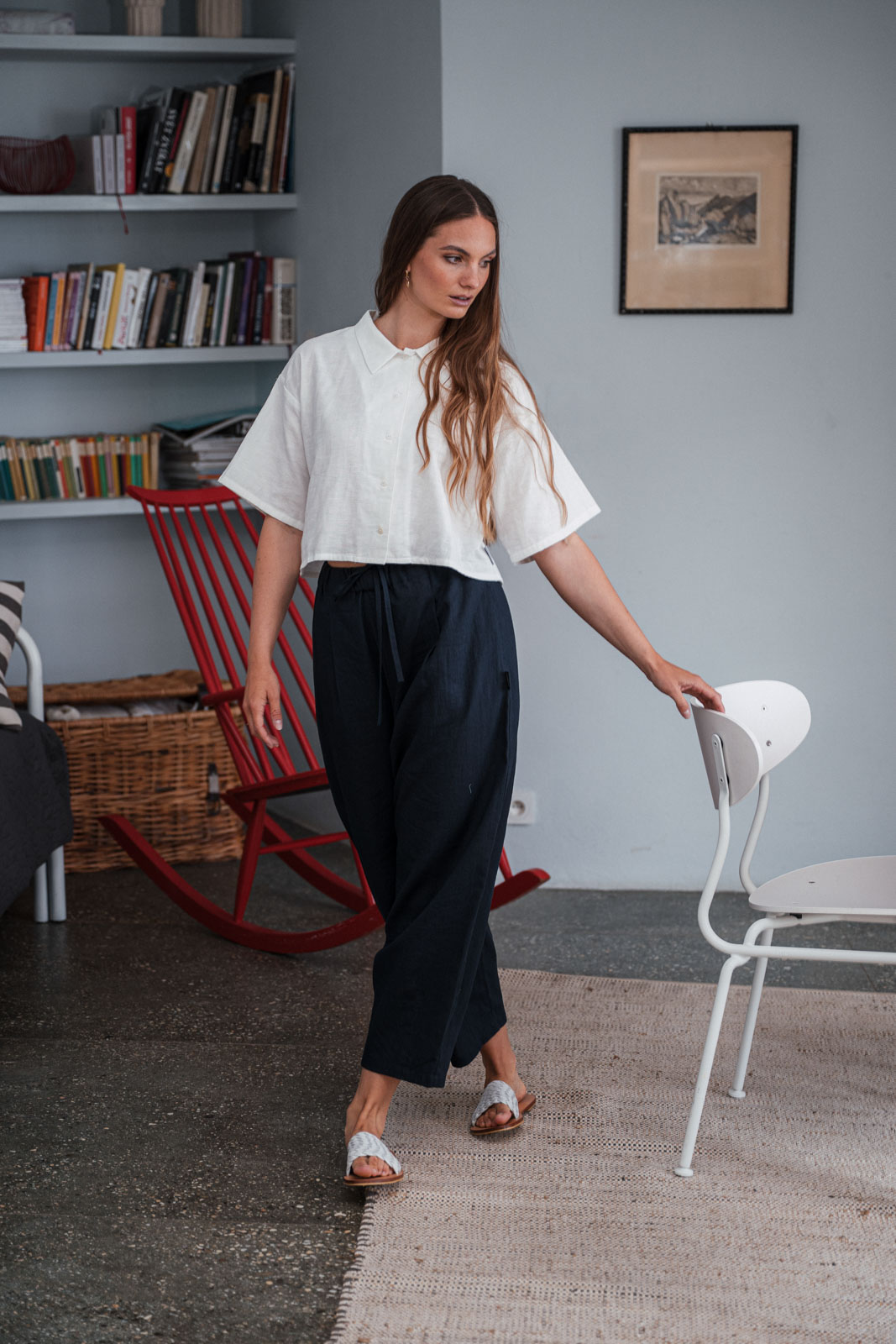 Kalhoty a �ortky Sunna Len navy blue linen