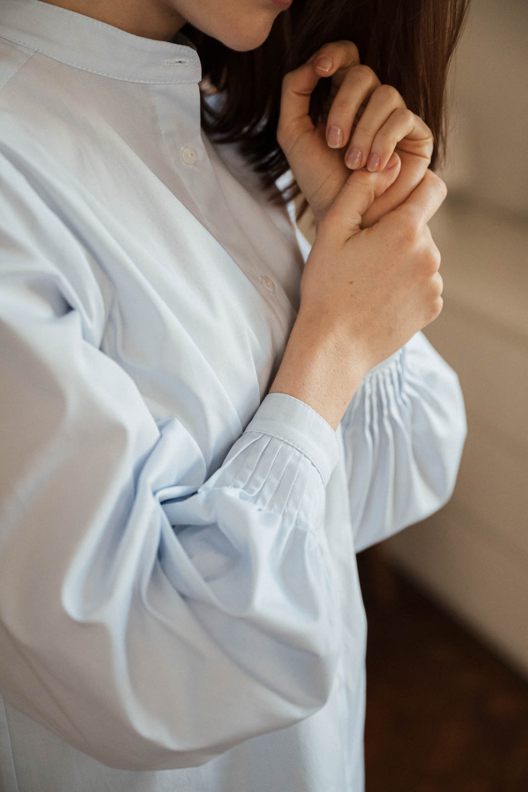 Shirts Mira pleated sky blue poplin