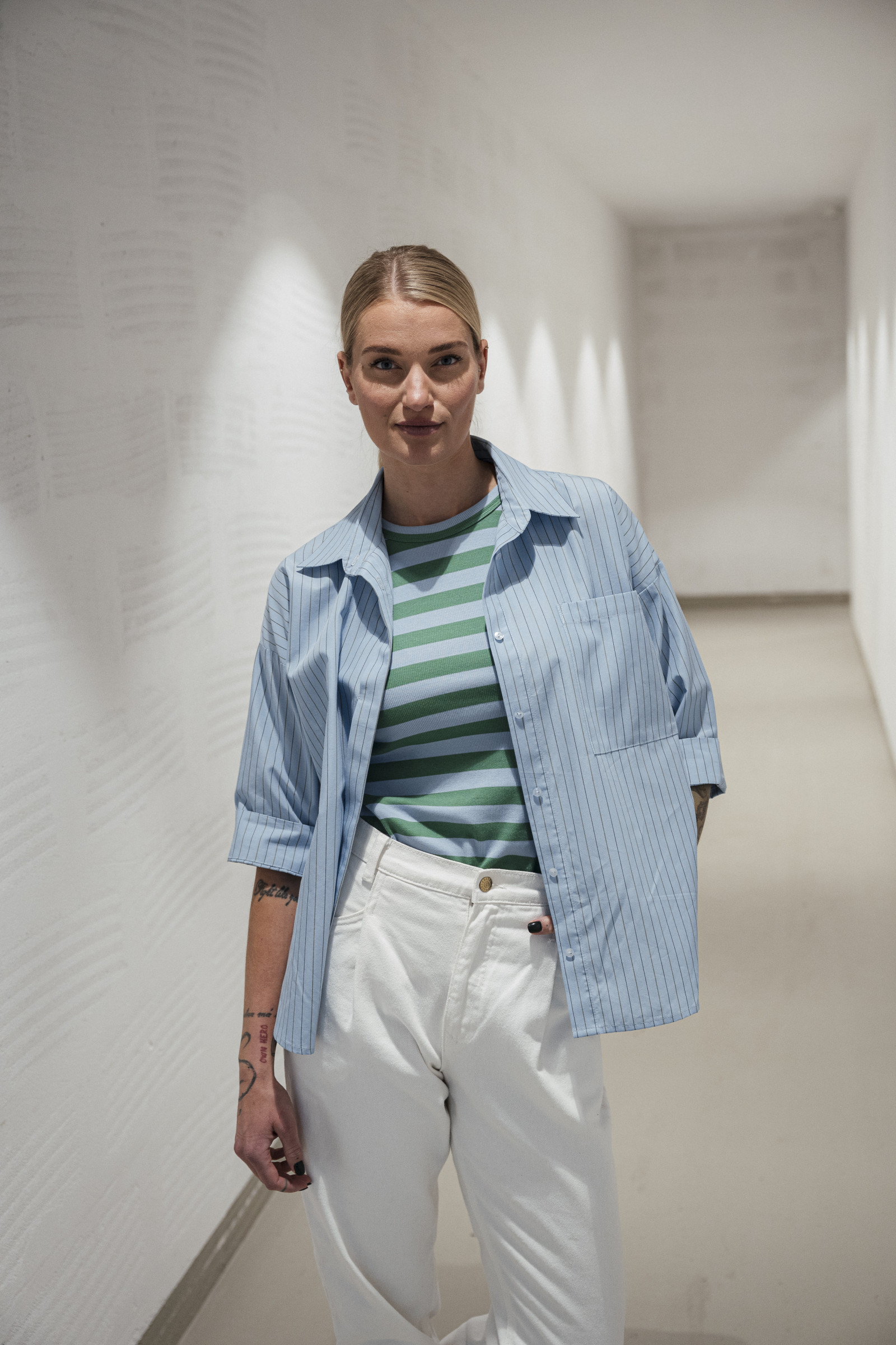 Ko�ile Crapy stripe canary sky blue stripe