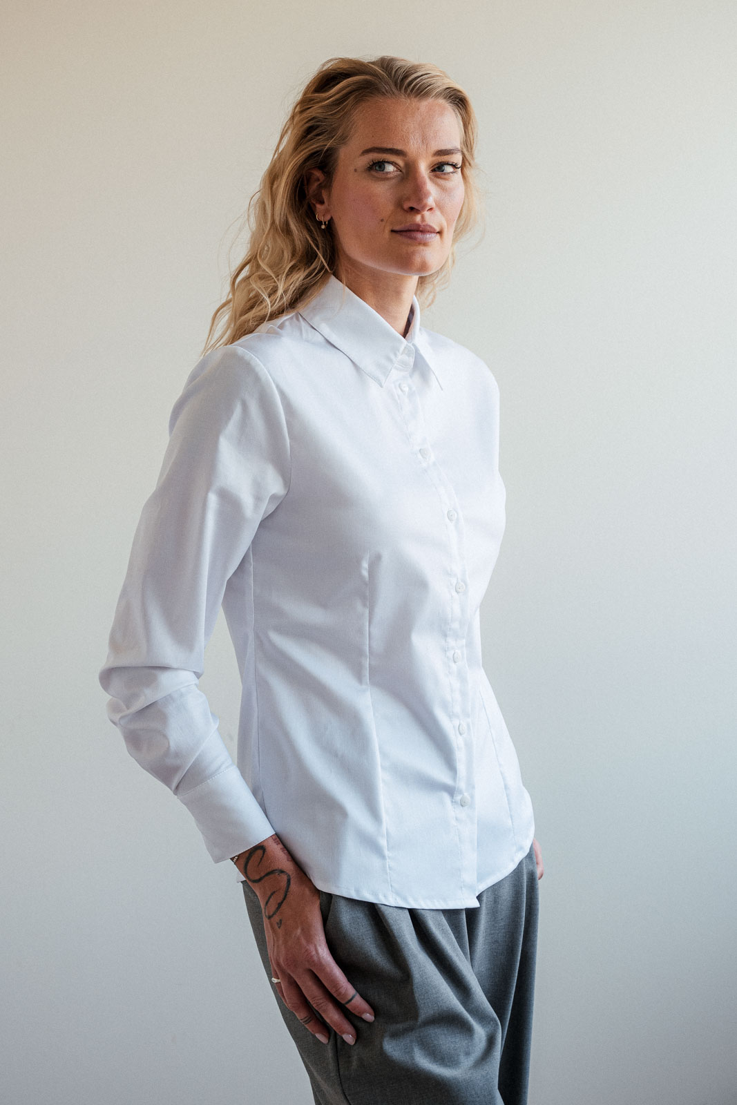 Ko�ile Alex snow white poplin