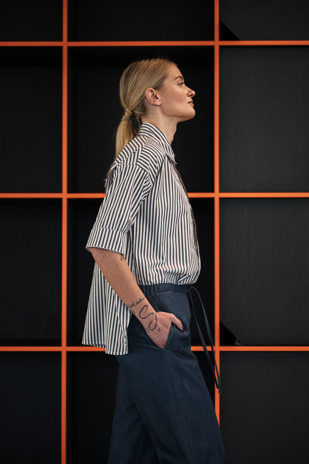 Ko�ile Crapy stripe white & dark chocco