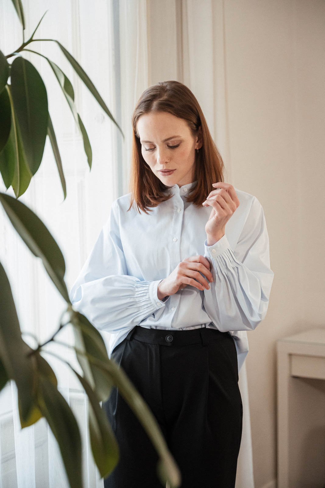 Shirts Mira pleated sky blue poplin