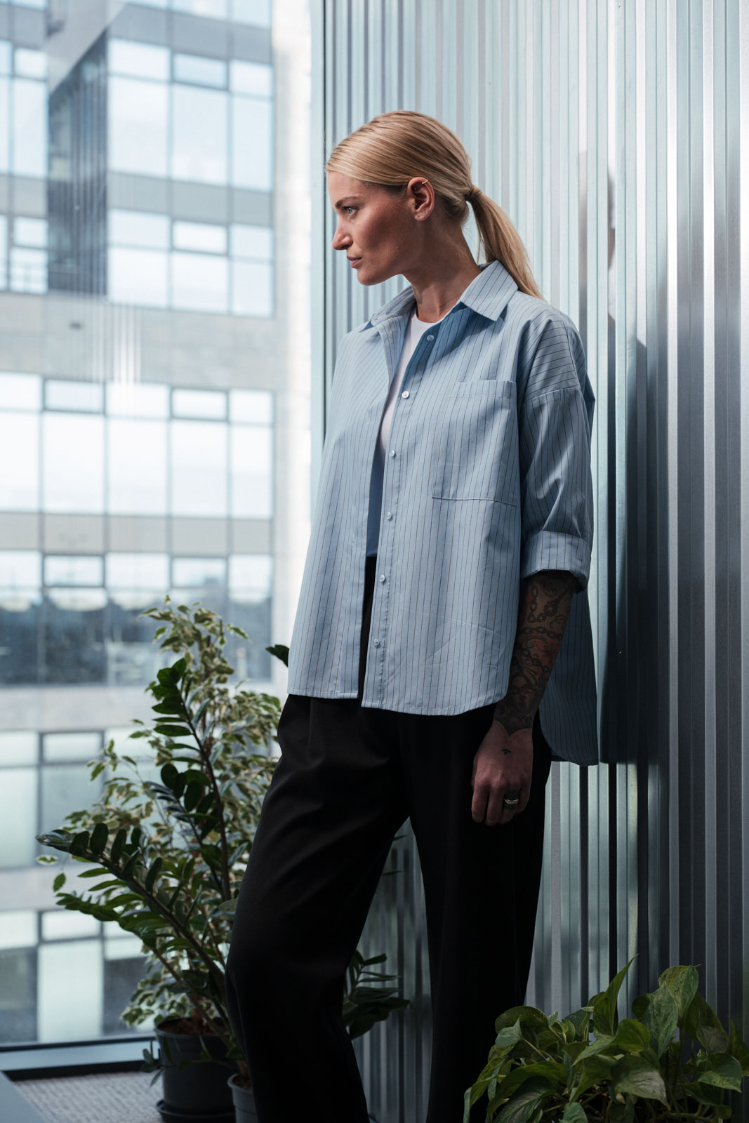 Ko�ile Crapy stripe canary sky blue stripe