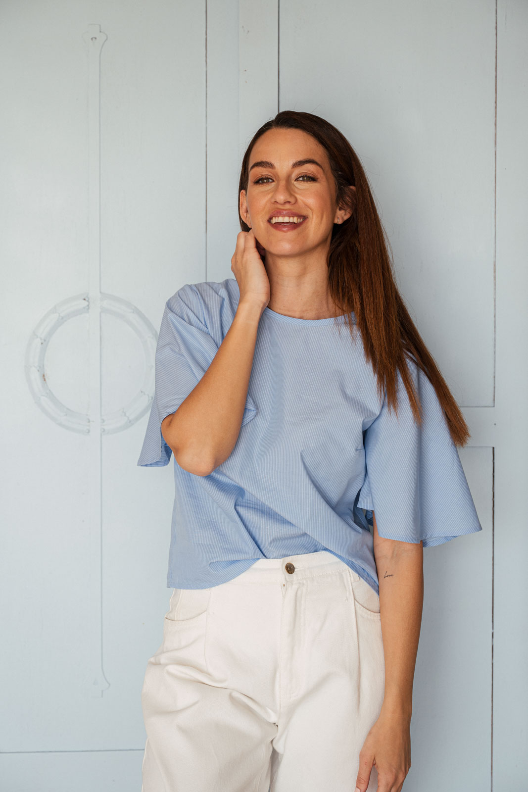 Halenky Tosca sky blue poplin stripe