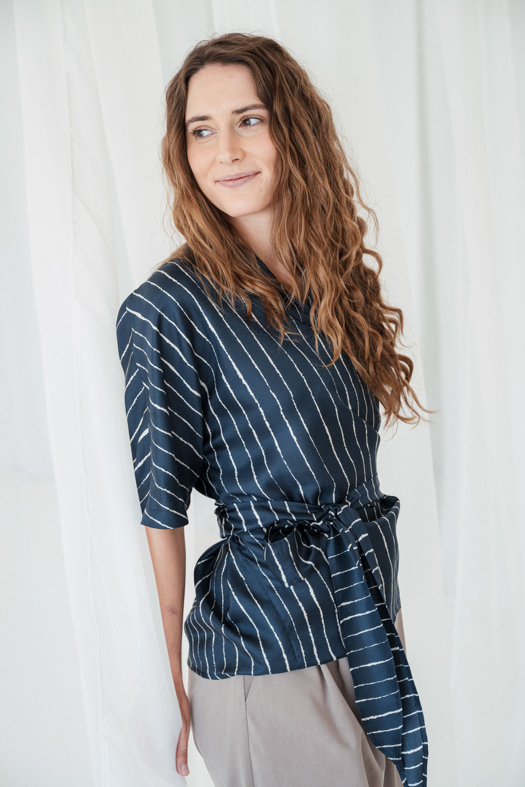 Halenky Astra silk navy stripe silk
