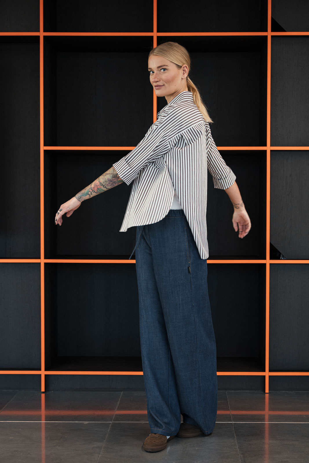 Ko�ile Crapy stripe white & dark chocco