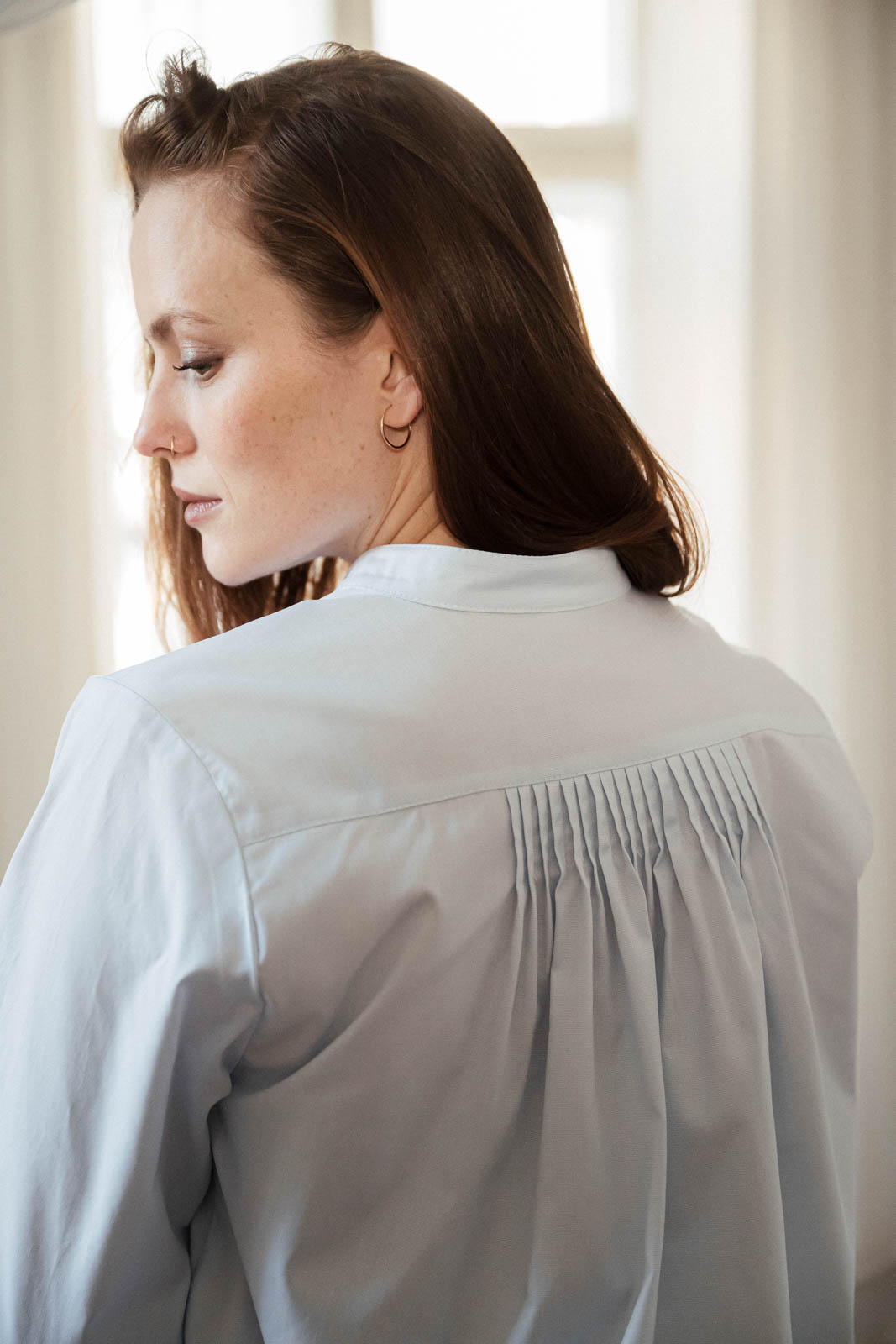 Shirts Mira pleated sky blue poplin