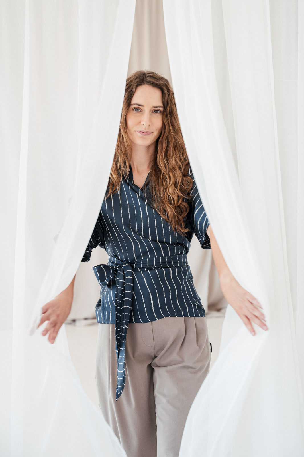 Halenky Astra silk navy stripe silk