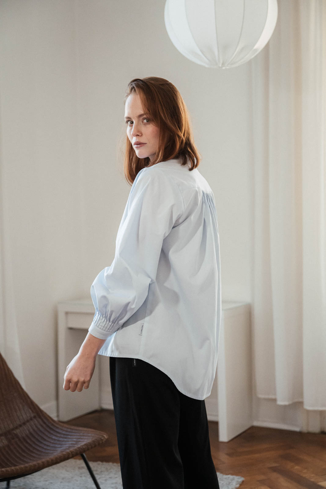 Shirts Mira pleated sky blue poplin