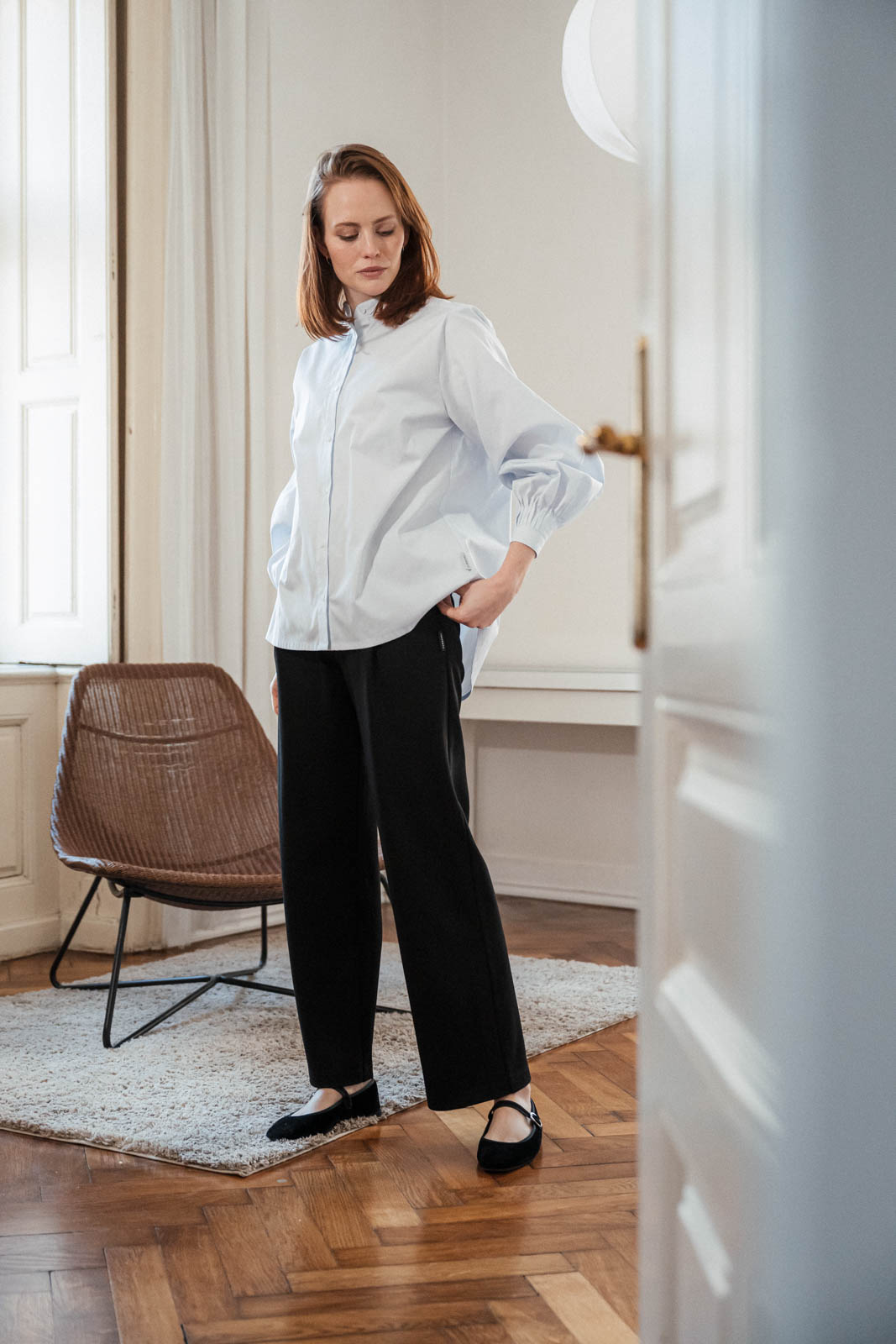 Shirts Mira pleated sky blue poplin