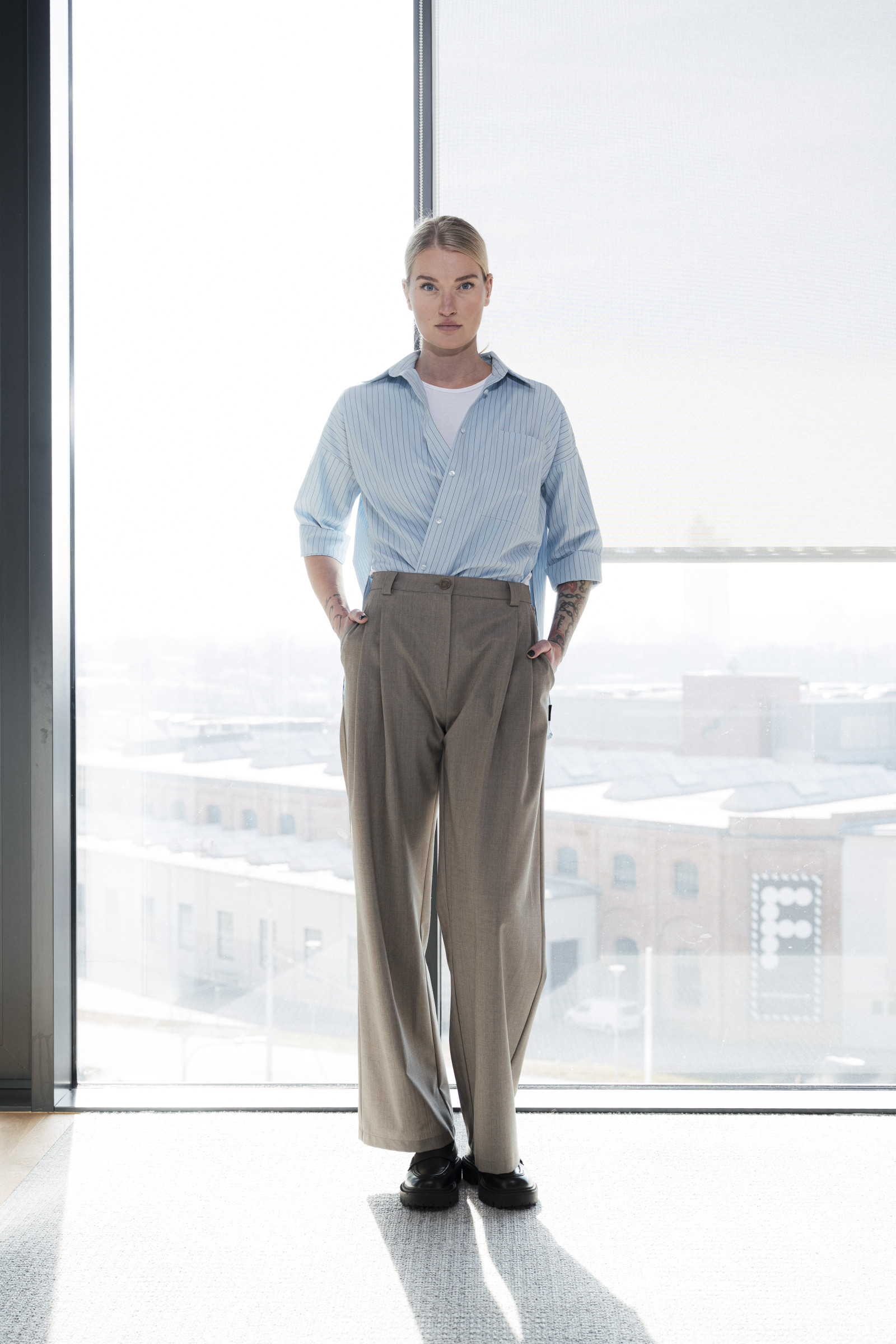 Ko�ile Crapy stripe canary sky blue stripe