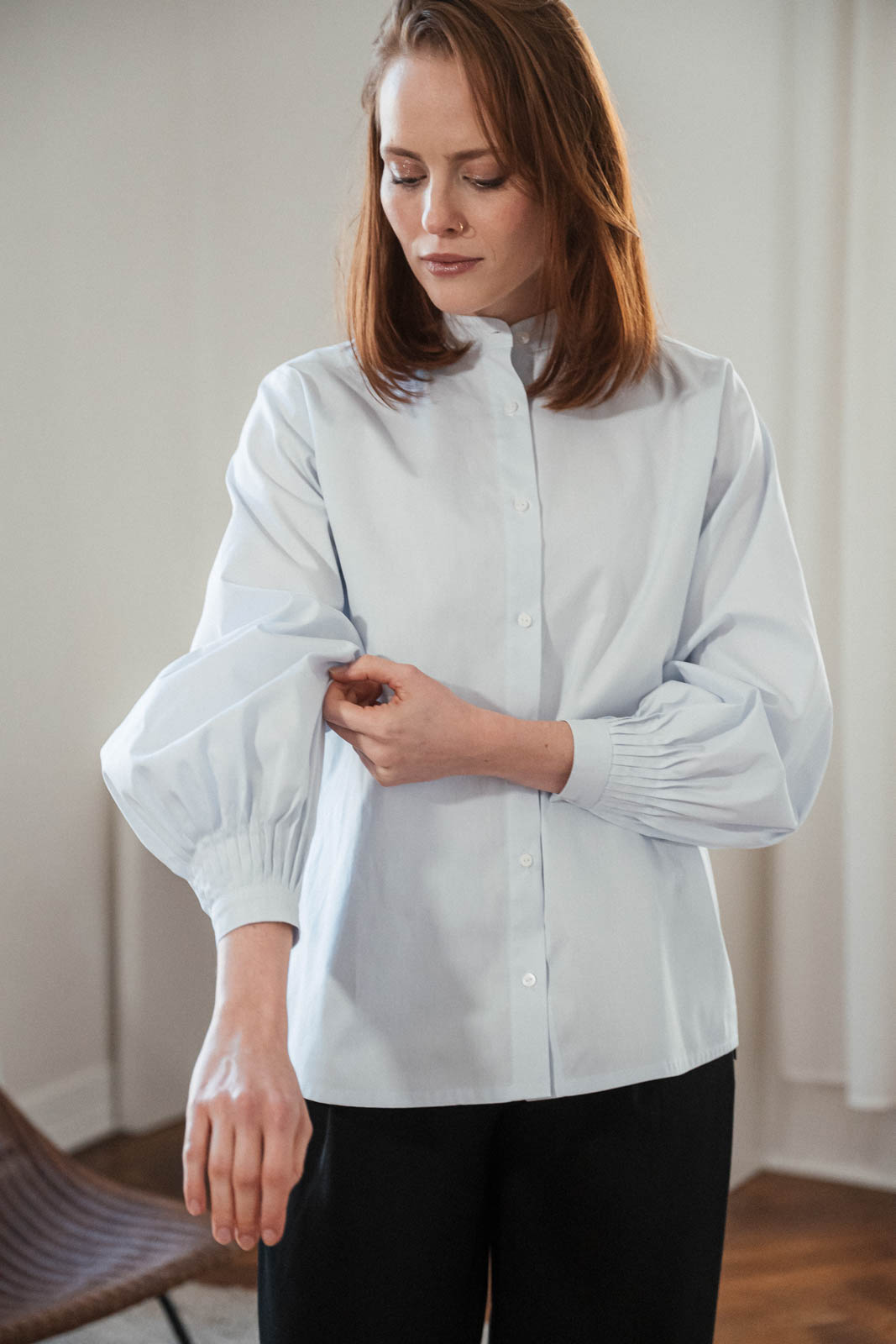 Shirts Mira pleated sky blue poplin