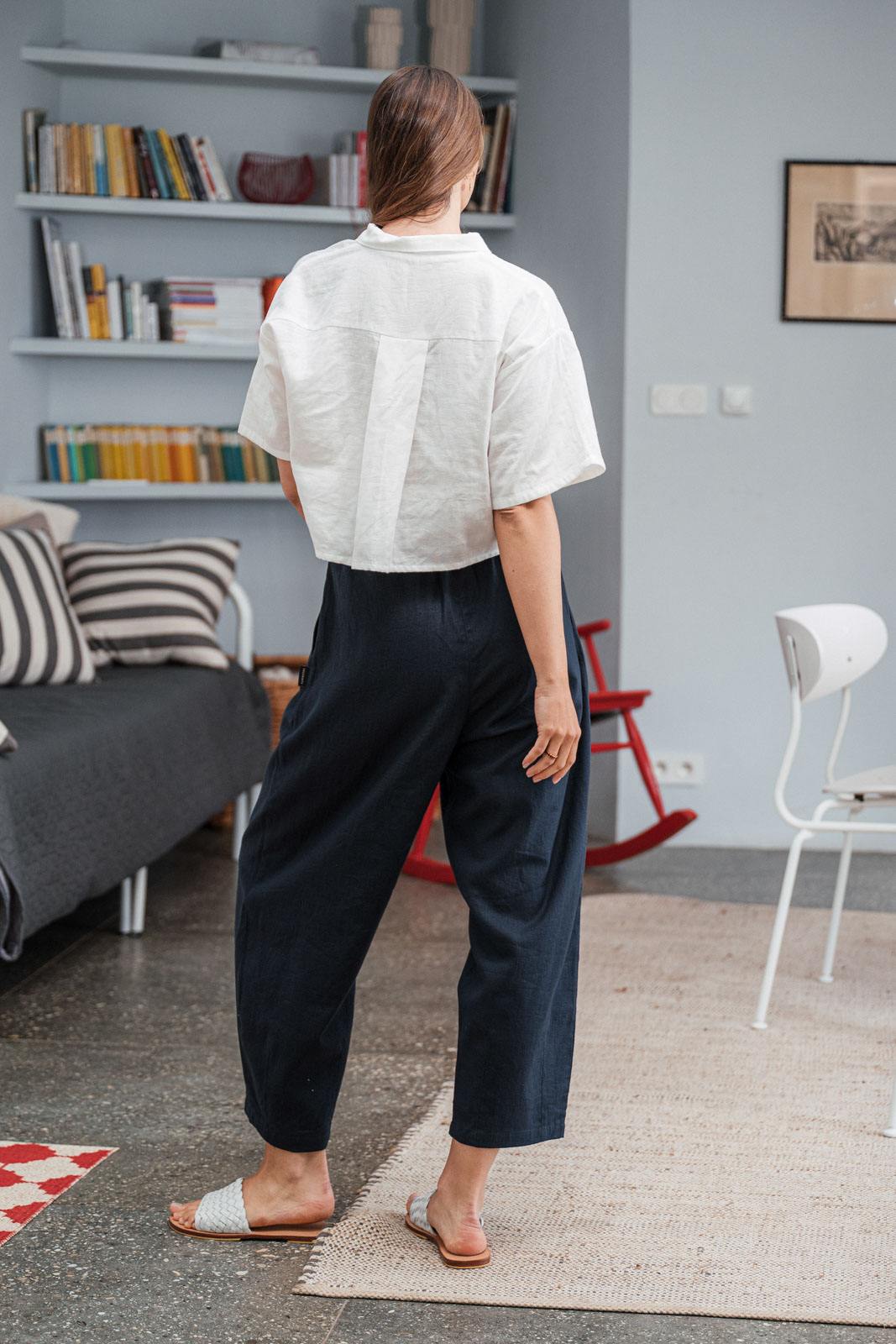 Kalhoty a �ortky Sunna Len navy blue linen