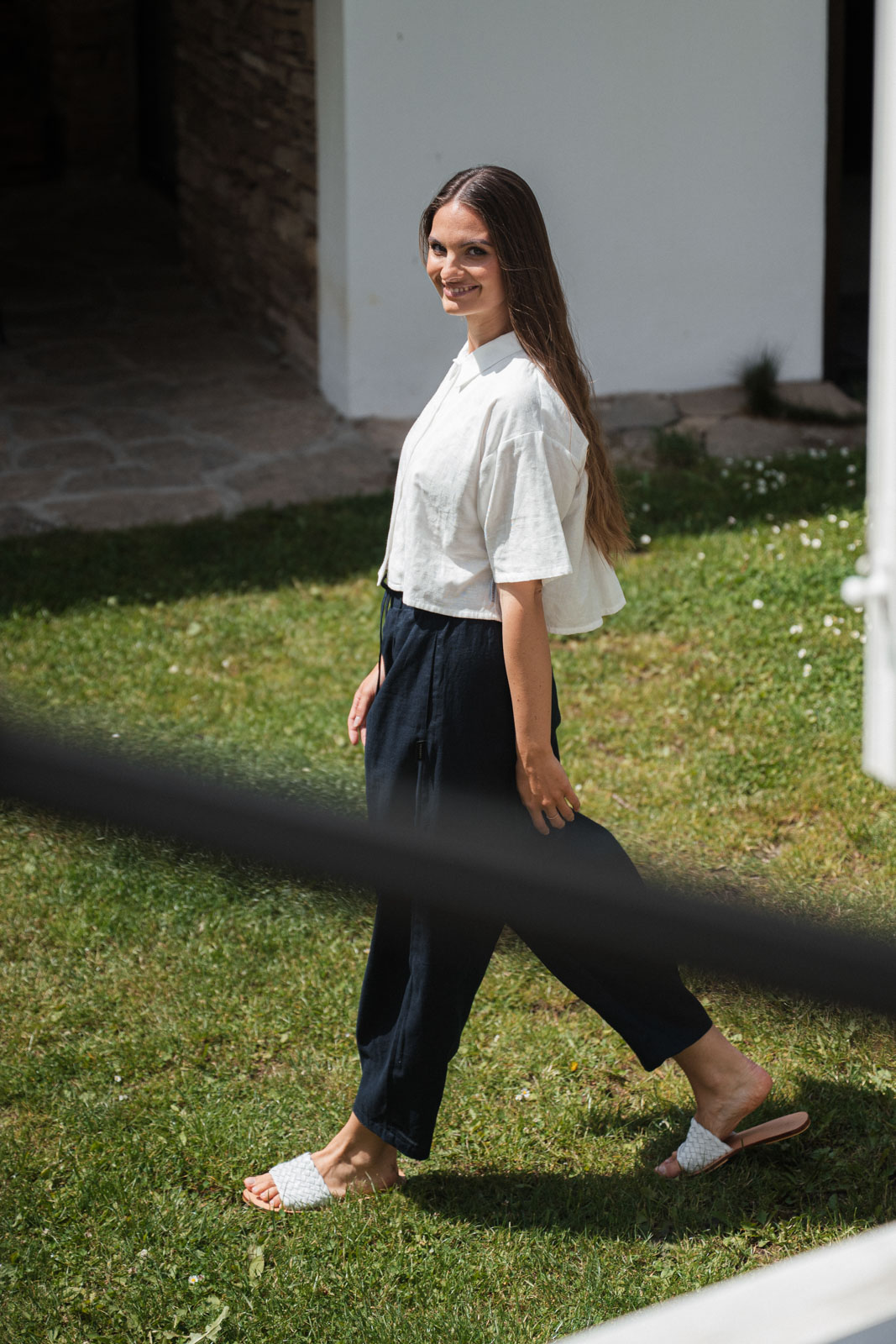 Kalhoty a �ortky Sunna Len navy blue linen