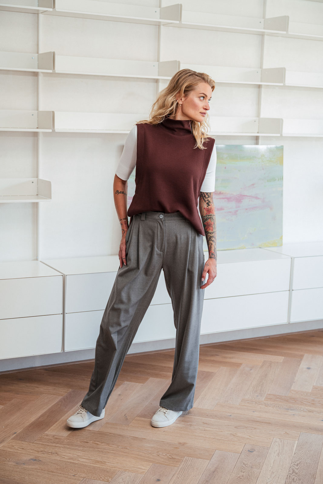 Kalhoty a �ortky Bela wool grey stone
