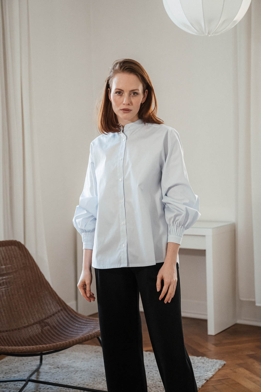 Shirts Mira pleated sky blue poplin