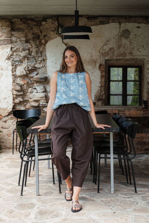 Kalhoty a �ortky Sunna Len chocolate linen