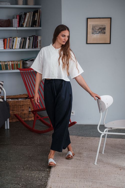 Kalhoty a �ortky Sunna Len navy blue linen