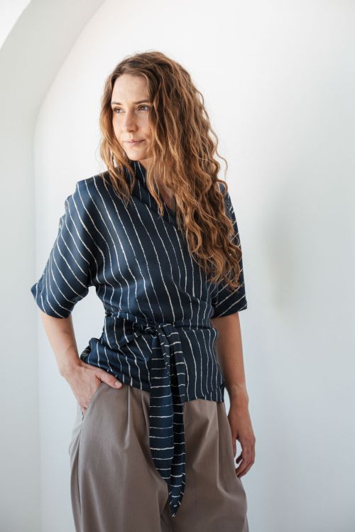 Halenky Astra silk navy stripe silk