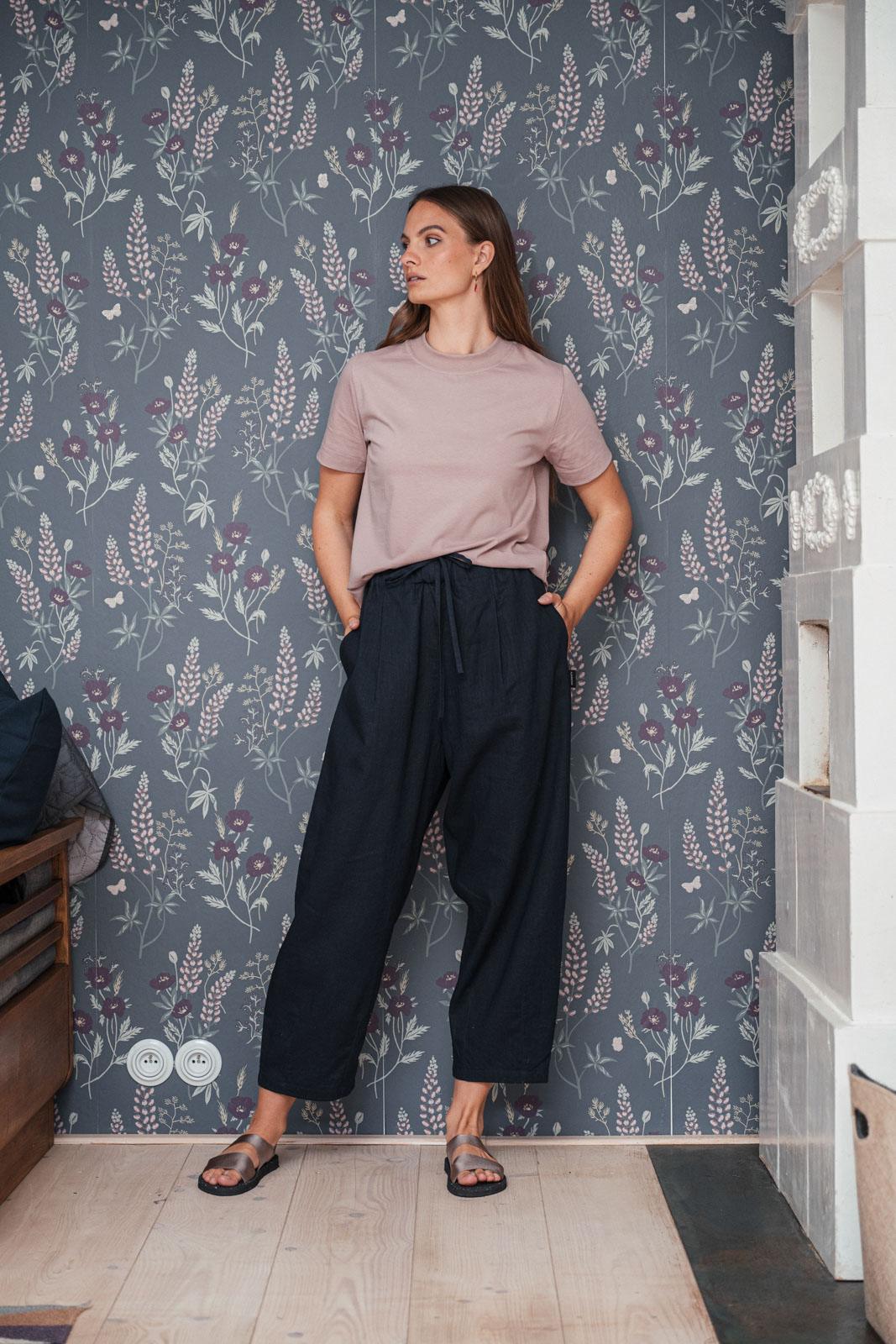Kalhoty a �ortky Sunna Len navy blue linen